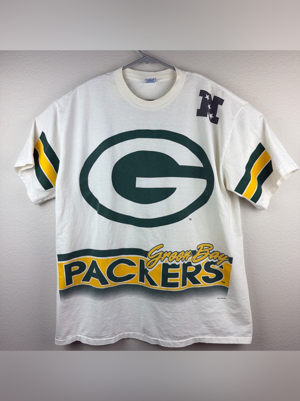Vintage 1994 Green Bay Packers Shirt All Over Print Salem Sportswear White XL